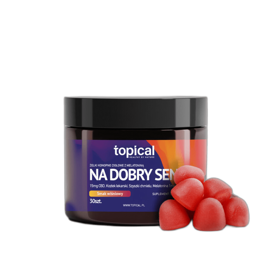 Hemp Gummies for Sleep Forte TOPICAL - jar of 30 cherry gummies with melatonin, valerian, and hops