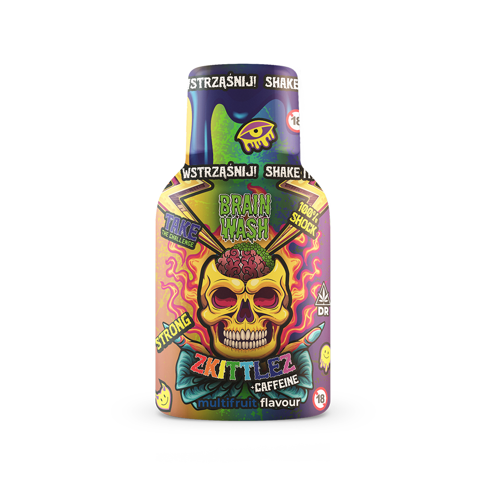 Bestsellery Shot Konopny Brain Wash CBD Shot 100 ml Zkittlez - butelka shota konopnego o wieloowocowym smaku