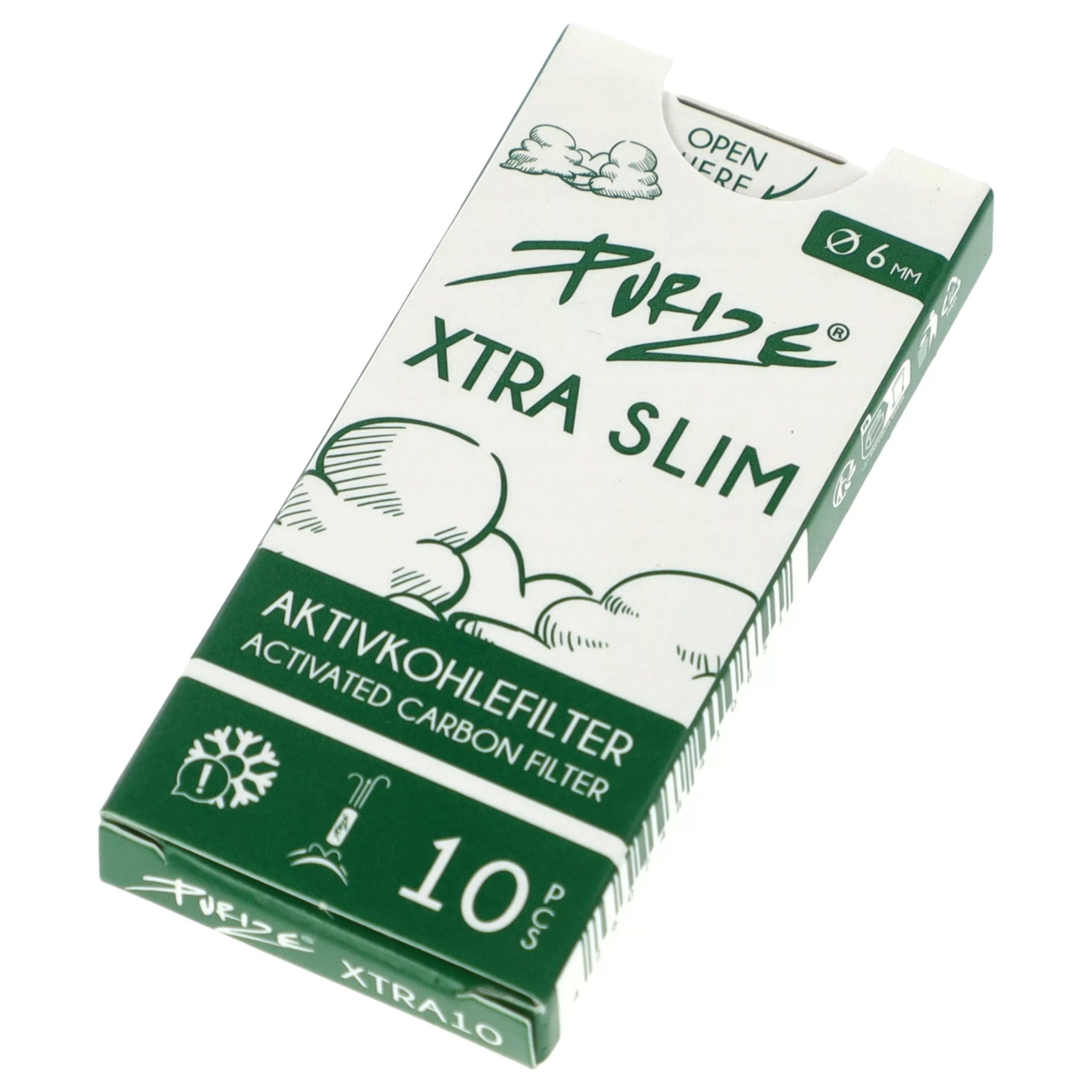 Filtry purize XTRA Slim z węglem aktywnym 6 mm: opakowanie 10 sztuk do jointów, naturalne wsparcie