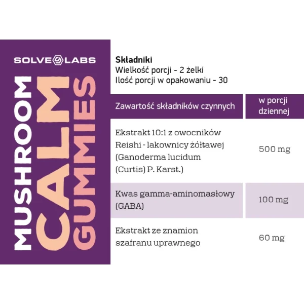 Solve Labs Calm Gummies Gummies with saffron, reishi and GABA, 60 pcs. - Adaptogens Solve Labs Calm Gummies Gummies with saffron, reishi and GABA, 60 pcs. - Adaptogens