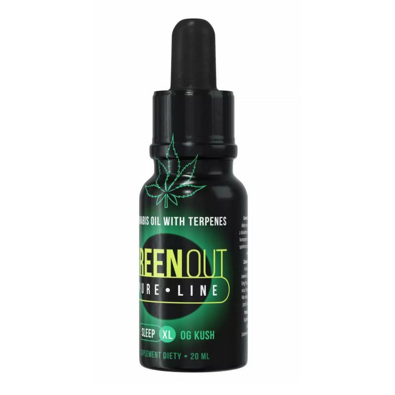 Olejek konopny Green Out Pure XL O.G. Kush - butelka 20 ml z kroplomierzem, profil SLEEP