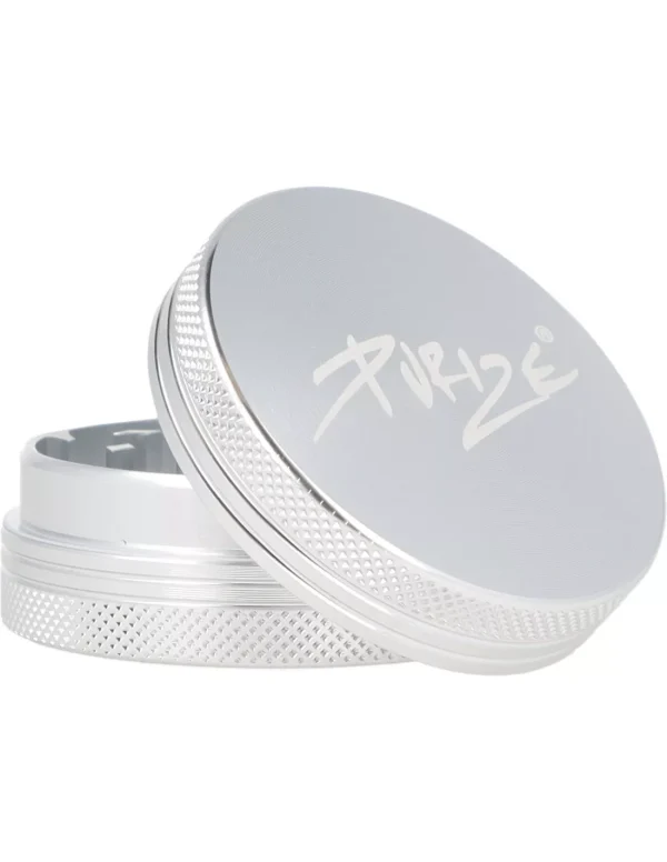 Grinder Purize 2-teilig aus Aluminium 49 mm – silberner Grinder für Kräuter, Gesamtansicht