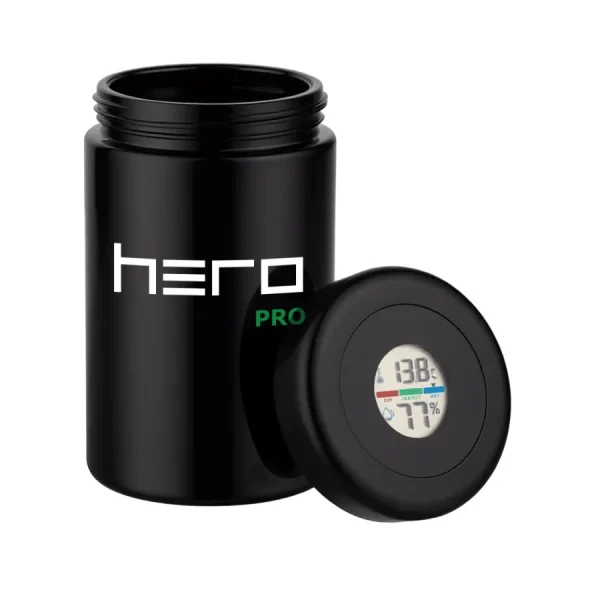 Szklany pojemnik bezzapachowy z higrometrem 400ml HERO PRO - Przechowywanie