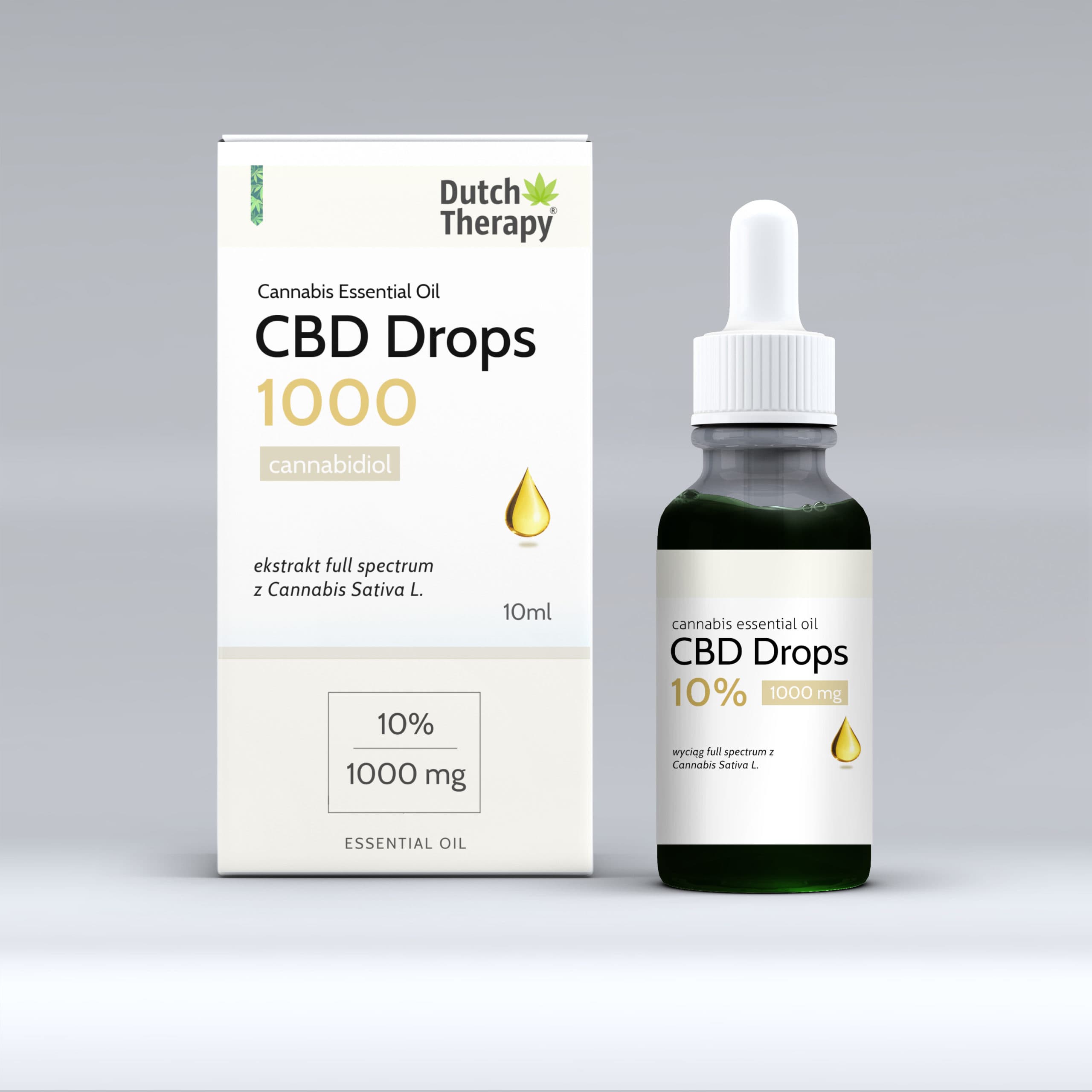 Olejek pełne spektrum 10% Dutch Therapy: butelka 10 ml z 1000 mg kannabidiolu pełnego spektrum