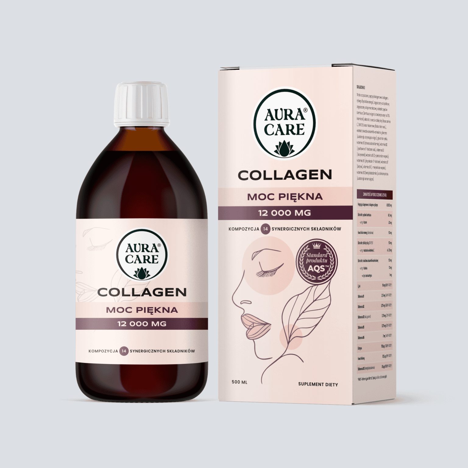 Коллаген Aura Care Collagen Moc Piekna, с гиалуроновой кислотой и цинком, жидкость, 500 мл