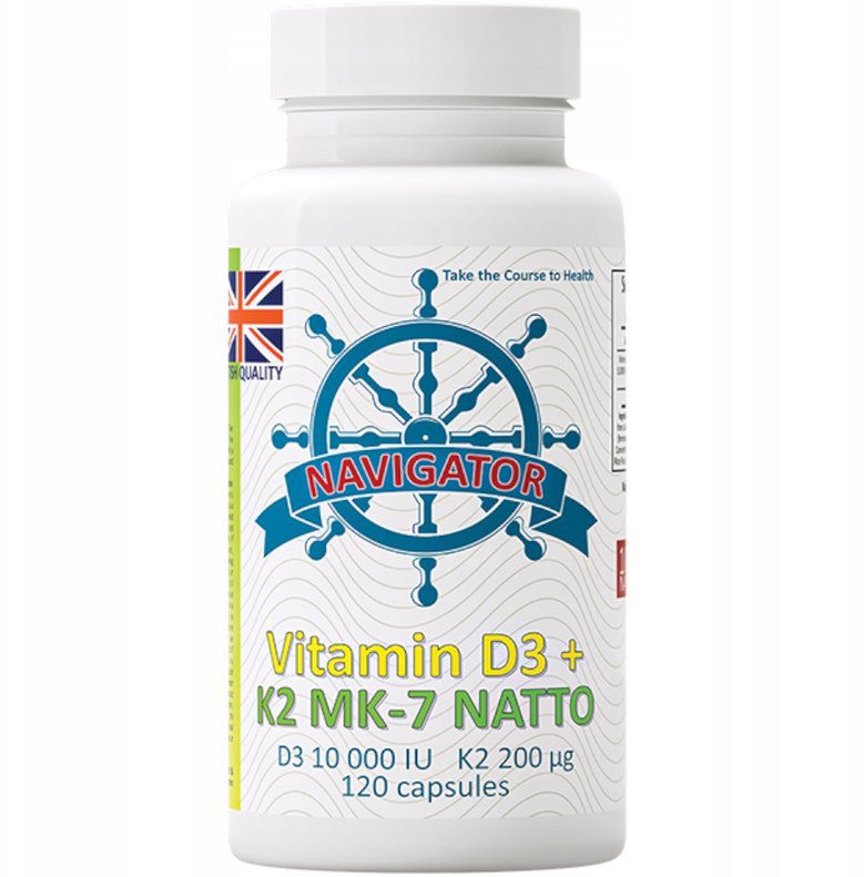 Navigator Vitamin D3 10000 IU + K2 (MK-7) 200 µg | 120 kapsułek — wysokie dawki witaminy D i K dla wsparcia kości i układu krążenia