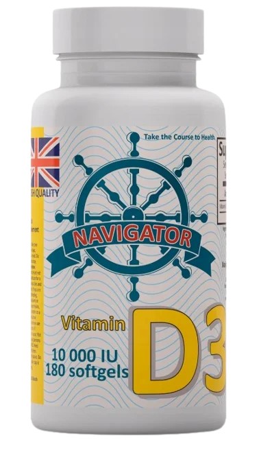 Navigator Witamina D3 10000 IU – 180 kapsułek żelowych (wysoka dawka, suplement Navigator Witamina D3 10000 IU — 180 kapsułek żelowych