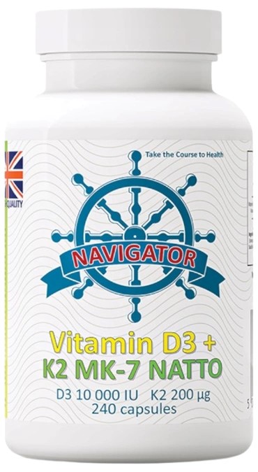 Navigator Witamina D3 10000 IU + K2 200 µg — 240 kapsułek, suplement diety dla z Navigator Witamina D3 10000 IU + K2 200 µg — opakowanie 240 kapsułek