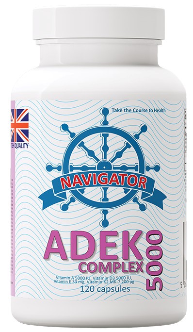 Navigator ADEK 5000 Complex – Suplement diety z witaminami A, D, E, K, 120 kapsu Navigator ADEK 5000 Complex — 120 kapsułek, witaminy A D E K