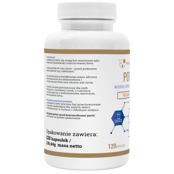 Potas cytrynian 350 mg — etykieta ze składem, 120 kapsułek