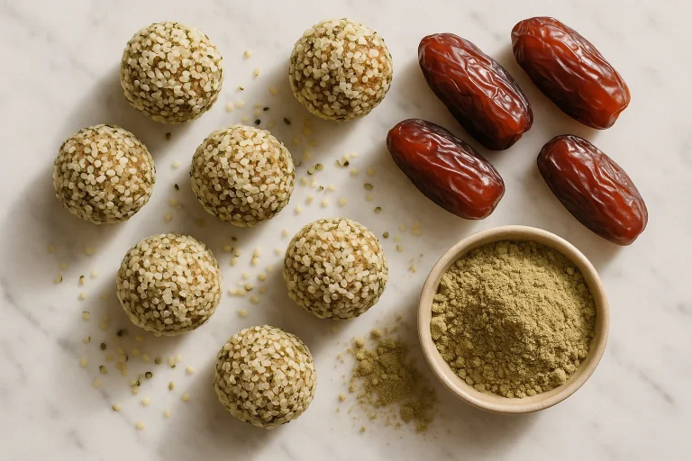 Energy balls z białkiem konopnym i daktylami – kulki mocy