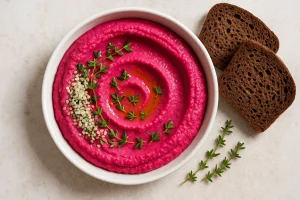 Hummus burakowy z nasionami konopi – różowa wersja klasyki