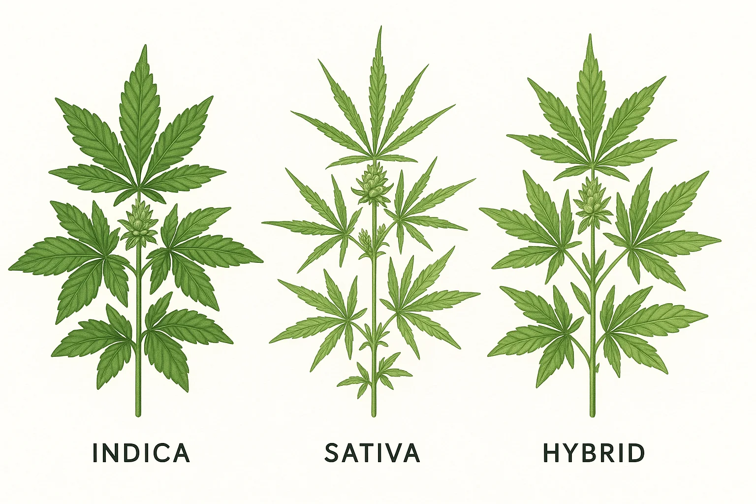 Indica vs Sativa vs Hybride — Unterschiede in der Wirkung (Tabelle)
