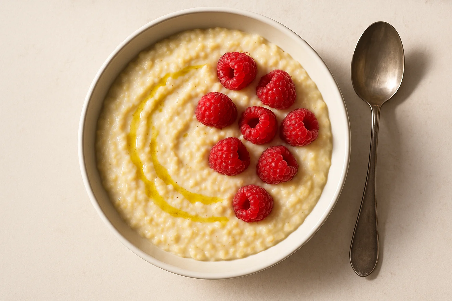 Millet porridge with hemp oil and raspberries – a creamy gluten-free breakfast Millet porridge with hemp oil and raspberries – a creamy gluten-free breakfast