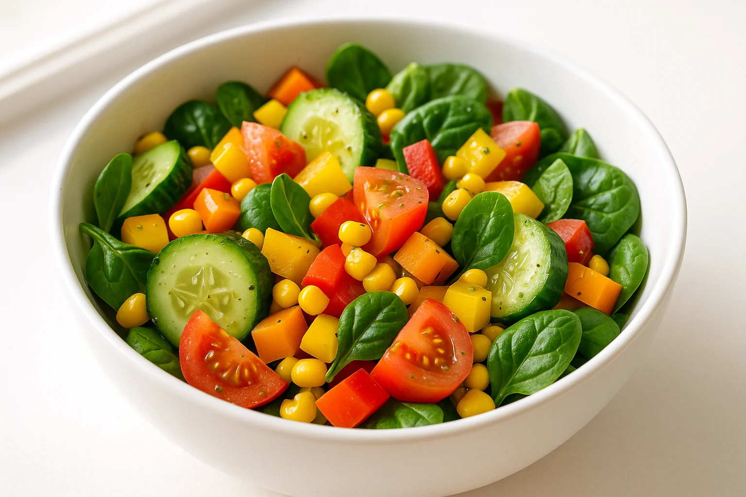 Colorful vegetable salad with hemp dressing