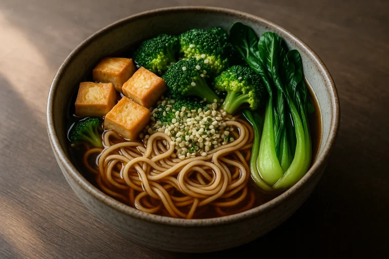 Ramen z nasionami konopi i warzywami – wegański bulion