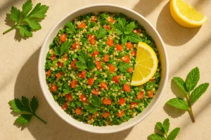 Tabbouleh z komosą i nasionami konopi – świeża sałatka główna