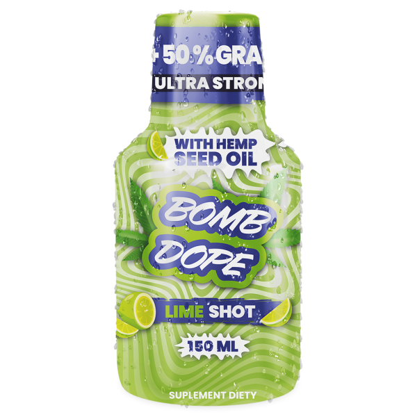 BombDope Lime Shot 150 ml — shot konopny o smaku limonki, butelka z etykietą