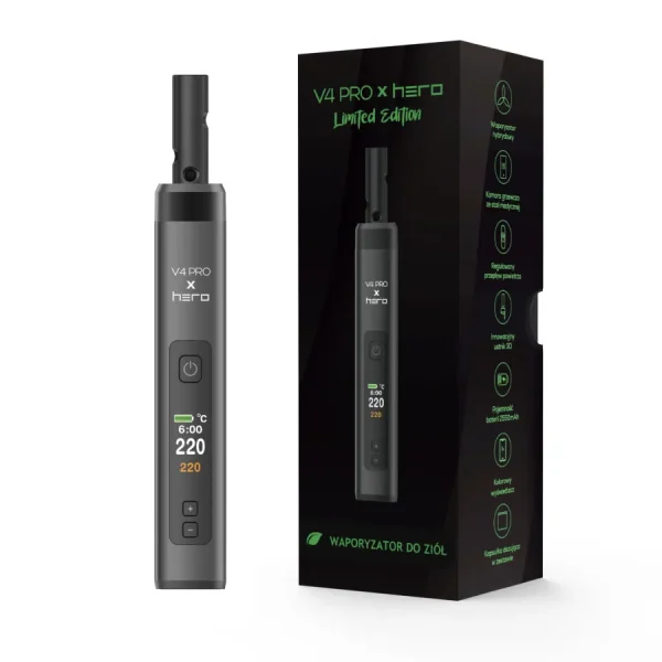 X-Max V4 PRO X HERO Limited Edition — przenośny waporyzator konwekcyjny do suszu ziołowego ze szklanym ustnikiem 2w1