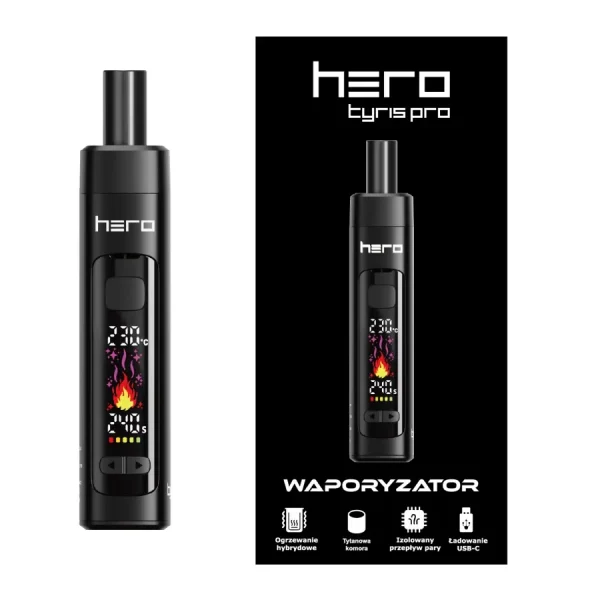 HERO TYRIS PRO — hybrydowy waporyzator do ziół z tytanową komorą grzewczą i szklanym, wymiennym ustnikiem