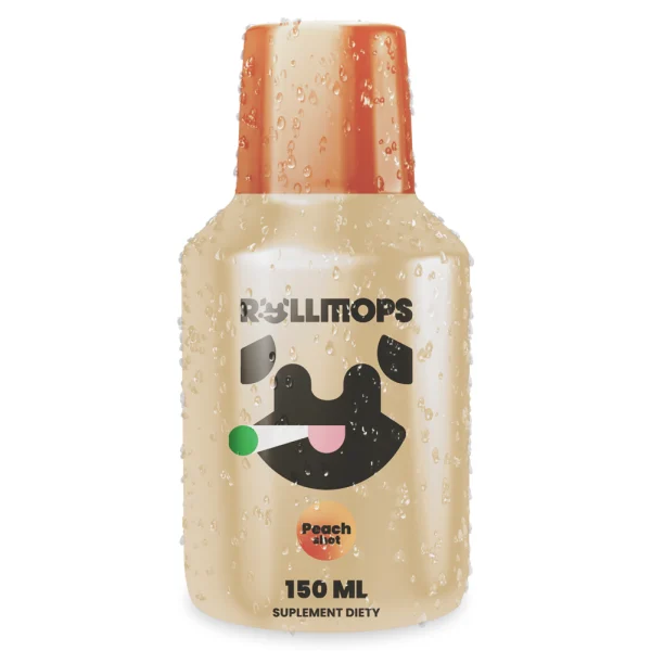 rollshot_peach-shot_packshot_biale-tlo_1000x1000px_07.04.2025.webp BombDope Rollshot Peach - butelka 150 ml z napisami ROLLMOPS, Peach i SUPLEMENT DIETY
