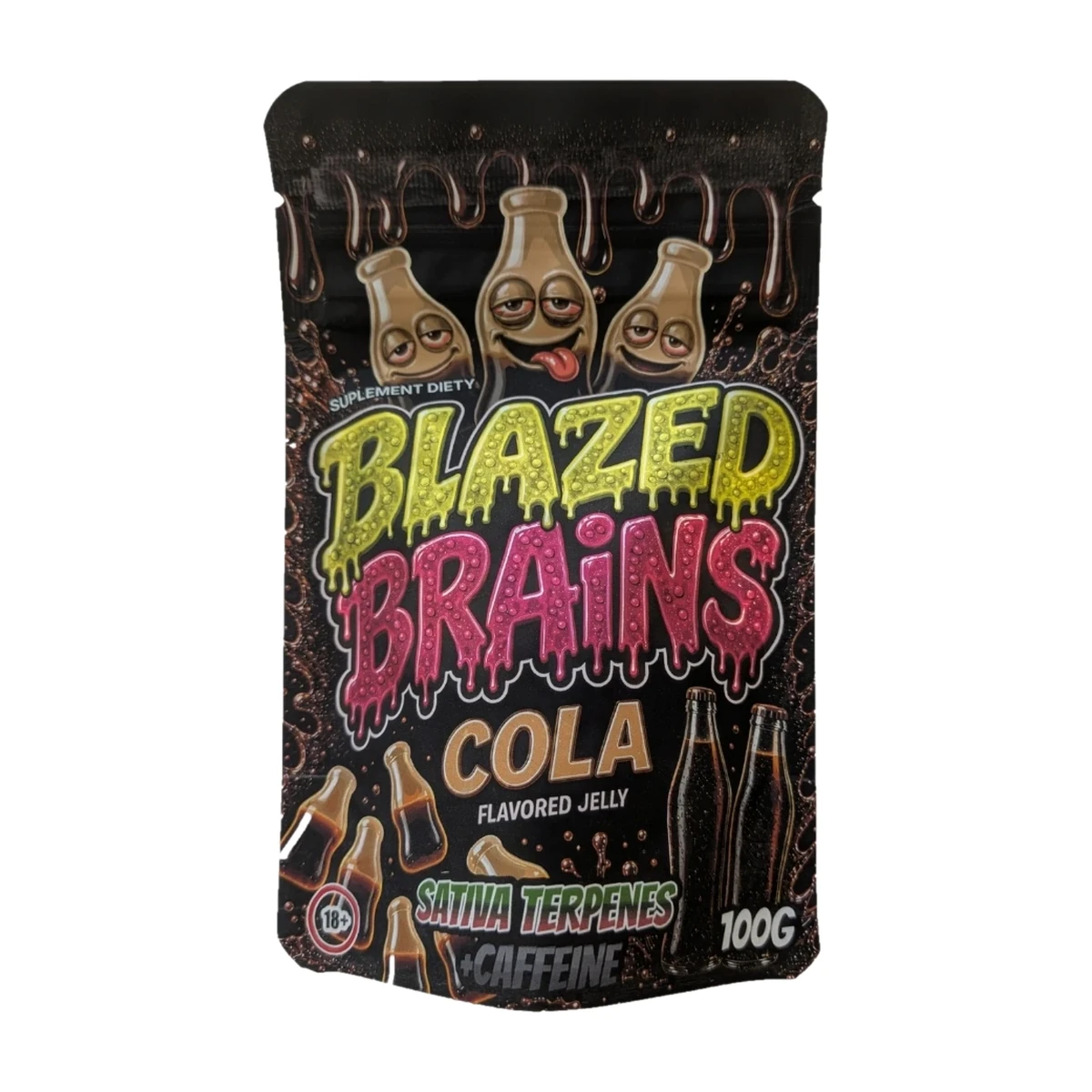 Żelki konopne Blazed Brains Cola - opakowanie 100 g o smaku coli z kofeiną, suplement diety 18+